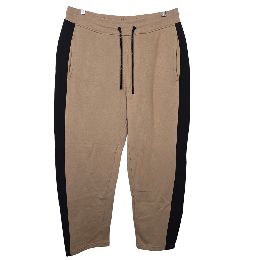 CSG Mens XL Tan Black Colorblock Jogger Sweatpants Tapered Fleece Pants RN69778